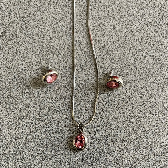 Vintage Pink Crystal Zirconia Silver Necklace & Earring Set - Picture 2 of 6